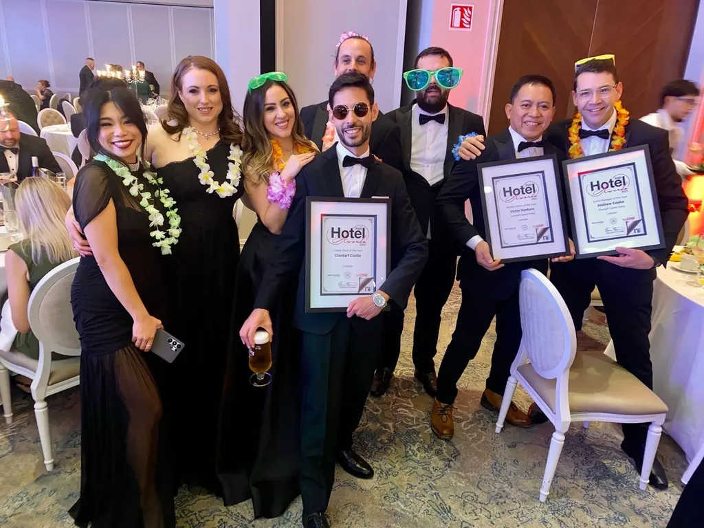 The Clontarf Castle team celebrating with their Irish Hotel Awards 2025 certificates