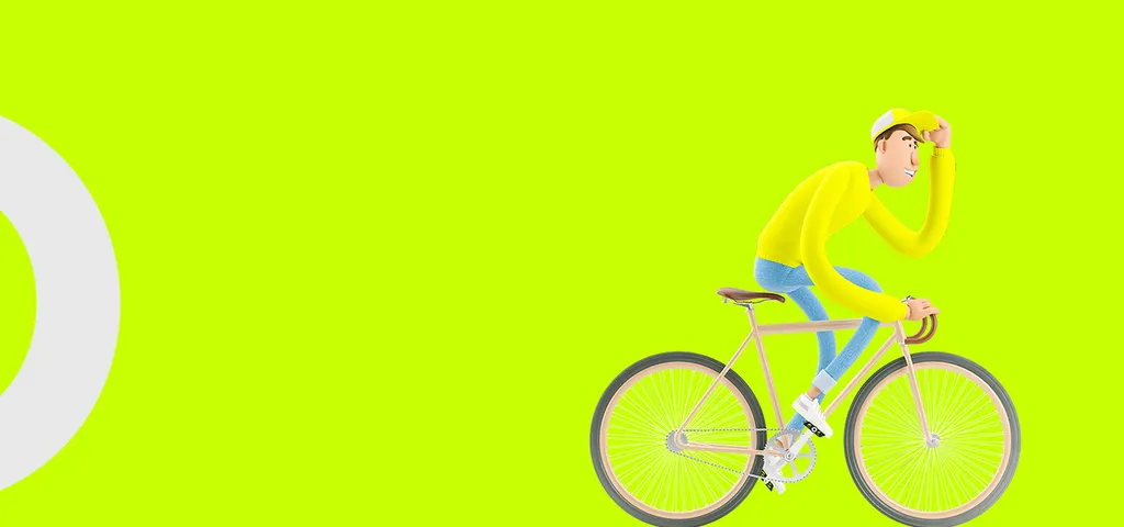 Cartoon cyclist on a bright green background