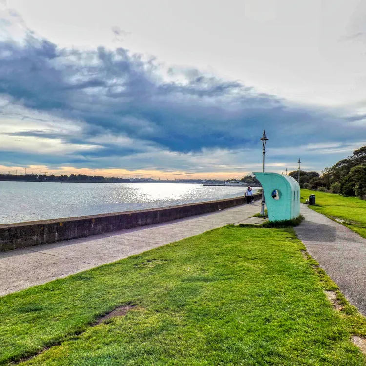 Seafront path and lawn beside Dublin Bay at Dollymount